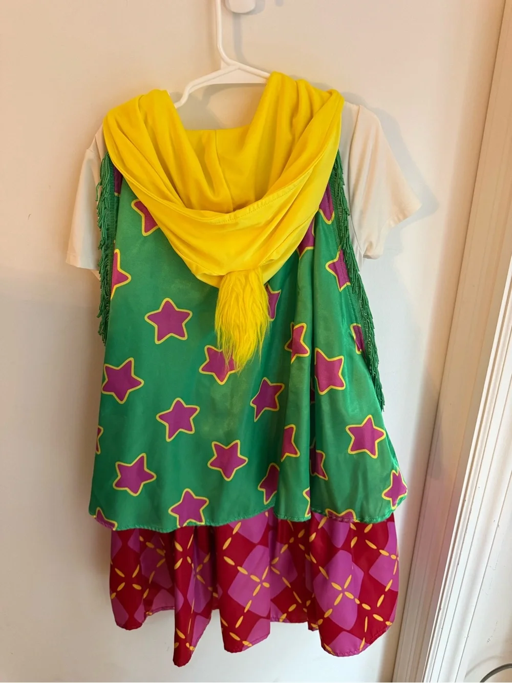 Trolls Cream, Pink, Yellow and Green Star Hooded Costume Dress